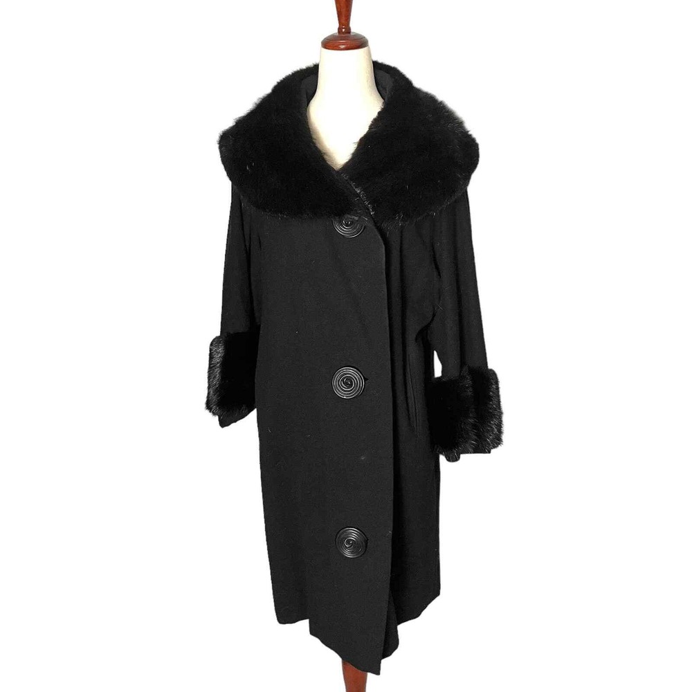Vintage 1960s Swing Coat‎ with Fur Trim M/L